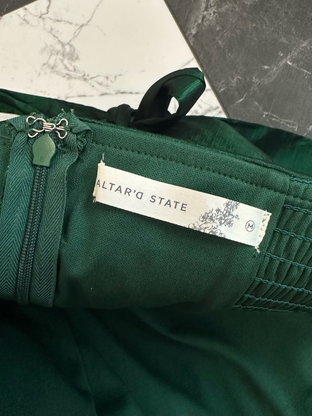 Altar'd State Strapless Dark Emerald Satin Party Dress - Picture 5 of 8
